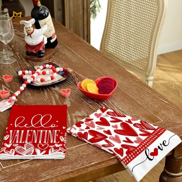 ARKENY Valentine Day Kitchen Towels Red Heart Dish Towels 18x26 Inch Ultra Absorbent Wedding Drying Cloth Happy Valentine Sign Hand Towel for Valentine Decorations Set of 2Red Heart