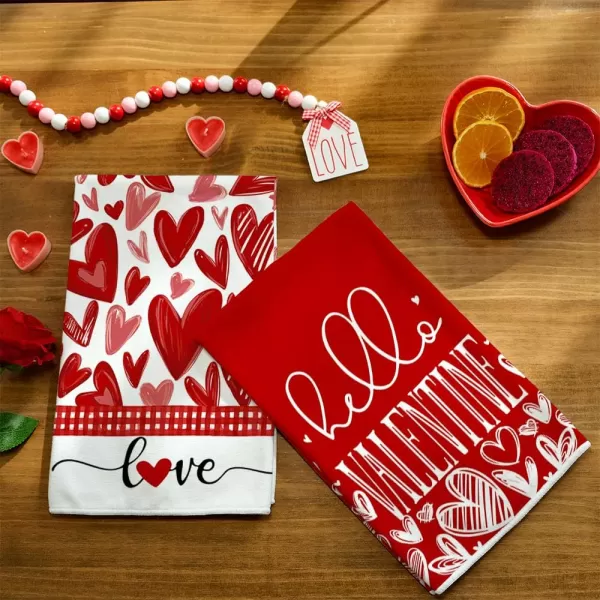 ARKENY Valentine Day Kitchen Towels Red Heart Dish Towels 18x26 Inch Ultra Absorbent Wedding Drying Cloth Happy Valentine Sign Hand Towel for Valentine Decorations Set of 2Red Heart