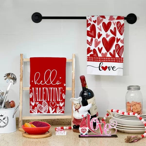 ARKENY Valentine Day Kitchen Towels Red Heart Dish Towels 18x26 Inch Ultra Absorbent Wedding Drying Cloth Happy Valentine Sign Hand Towel for Valentine Decorations Set of 2Red Heart