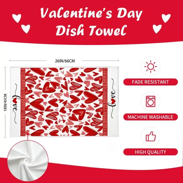 ARKENY Valentine Day Kitchen Towels Red Heart Dish Towels 18x26 Inch Ultra Absorbent Wedding Drying Cloth Happy Valentine Sign Hand Towel for Valentine Decorations Set of 2Red Heart