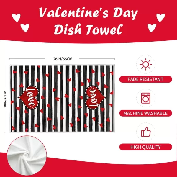 ARKENY Valentine Day Kitchen Towels Red Heart Dish Towels 18x26 Inch Ultra Absorbent Wedding Drying Cloth Happy Valentine Sign Hand Towel for Valentine Decorations Set of 2Red Heart 2