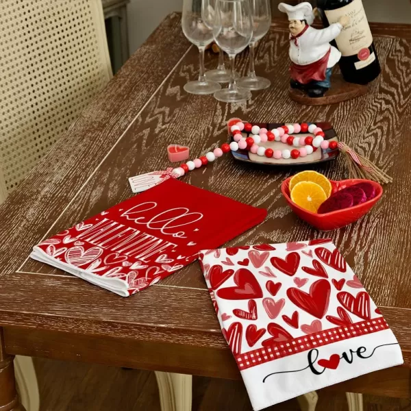 ARKENY Valentine Day Kitchen Towels Red Heart Dish Towels 18x26 Inch Ultra Absorbent Wedding Drying Cloth Happy Valentine Sign Hand Towel for Valentine Decorations Set of 2Red Heart