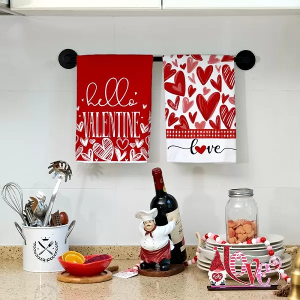 ARKENY Valentine Day Kitchen Towels Red Heart Dish Towels 18x26 Inch Ultra Absorbent Wedding Drying Cloth Happy Valentine Sign Hand Towel for Valentine Decorations Set of 2Red Heart