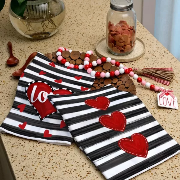 ARKENY Valentine Day Kitchen Towels Red Heart Dish Towels 18x26 Inch Ultra Absorbent Wedding Drying Cloth Happy Valentine Sign Hand Towel for Valentine Decorations Set of 2Red Heart 2