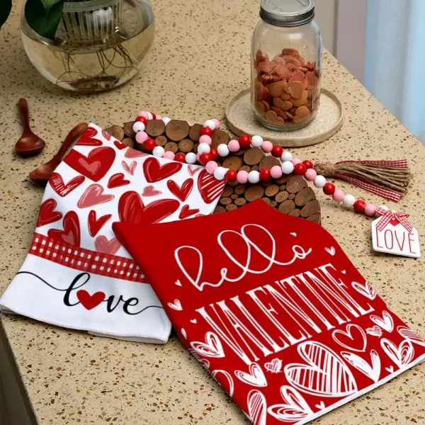 ARKENY Valentine Day Kitchen Towels Red Heart Dish Towels 18x26 Inch Ultra Absorbent Wedding Drying Cloth Happy Valentine Sign Hand Towel for Valentine Decorations Set of 2Red Heart