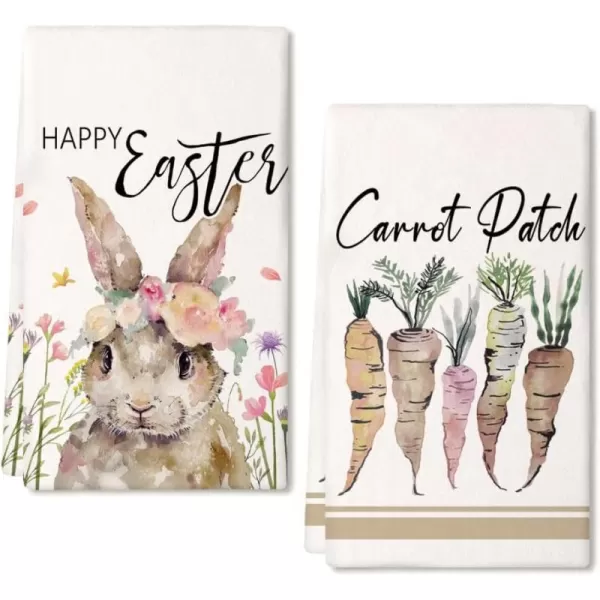 ARKENY Easter Kitchen Towels Set of 2Beige Bunny Flower Carrots Happy Easter Dish Towels 18x26 Inch Drying DishclothFarmhouse Holiday Seasonal Spring Decorations AD244ARKENY Easter Kitchen Towels Set of 2Beige Bunny Flower Carrots Happy Easter Dish Towels 18x26 Inch Drying DishclothFarmhouse Holiday Seasonal Spring Decorations AD244