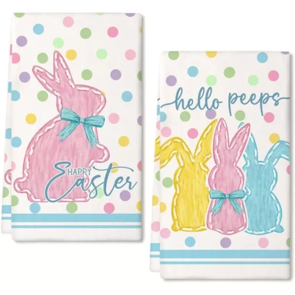 ARKENY Easter Kitchen Towels Set of 2Colorful Polka Dot Bunny Hello Peeps Dish Towels 18x26 Inch Drying DishclothFarmhouse Holiday Seasonal Spring Decorations AD236ARKENY Easter Kitchen Towels Set of 2Colorful Polka Dot Bunny Hello Peeps Dish Towels 18x26 Inch Drying DishclothFarmhouse Holiday Seasonal Spring Decorations AD236