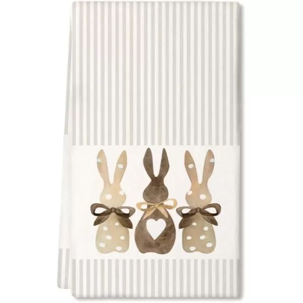 ARKENY Easter Kitchen TowelsColorful Bunny Dish Towels 18x26 Inch Drying DishclothFarmhouse Home Seasonal Spring Decorations AD221Beige One Piece Country Rustic Bunny 1