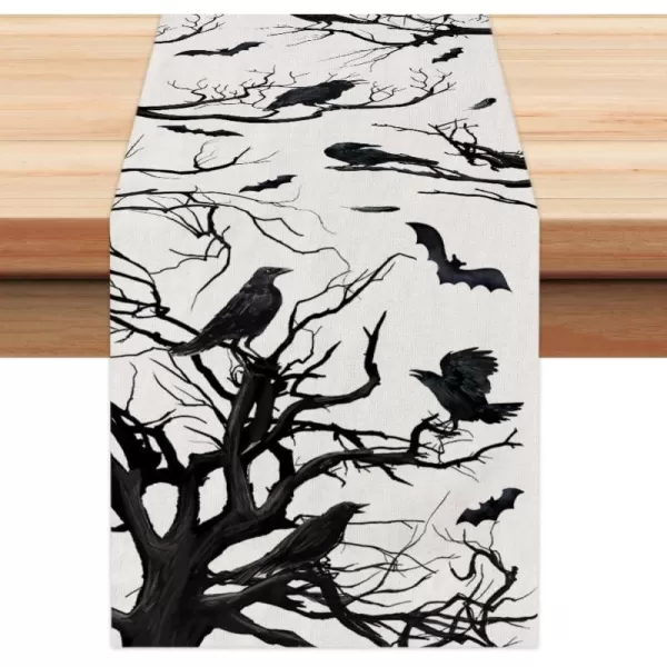 ARKENY Hallowee Table Runner 13x72 Inches Crows Tree Branch Silhouette Seasonal Burlap Farmhouse Indoor Kitchen Dining Table Decorations for Home Party AT45672Black Table Runner  13X72