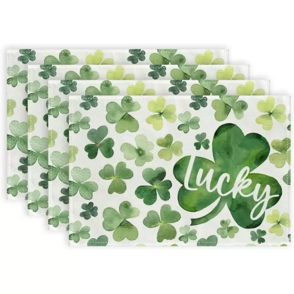 ARKENY St Patricks Day Placemats 12x18 Inches Set of 4 Shamrock Lucky Spring Seasonal Farmhouse Burlap Green Indoor Kitchen Dining Table Mats Decorations for Home Party AP5424Green Placemats Set of 4  12X18