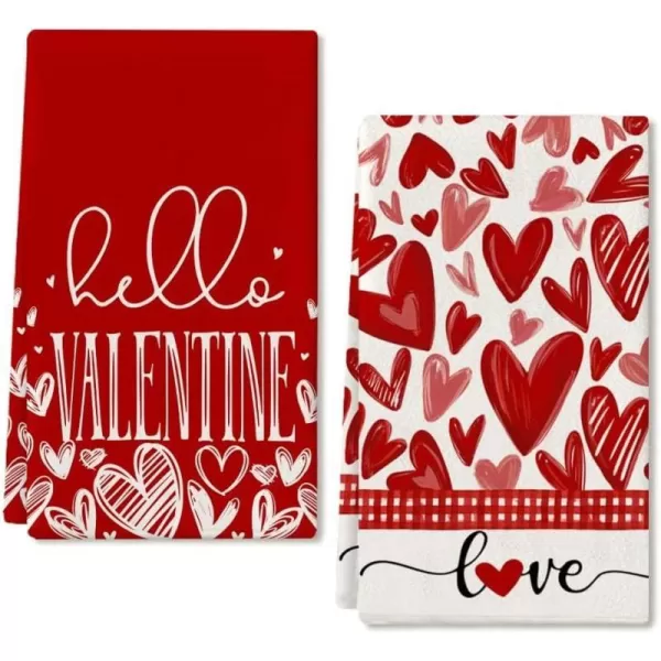 ARKENY Valentine Day Kitchen Towels Red Heart Dish Towels 18x26 Inch Ultra Absorbent Wedding Drying Cloth Happy Valentine Sign Hand Towel for Valentine Decorations Set of 2Red Heart