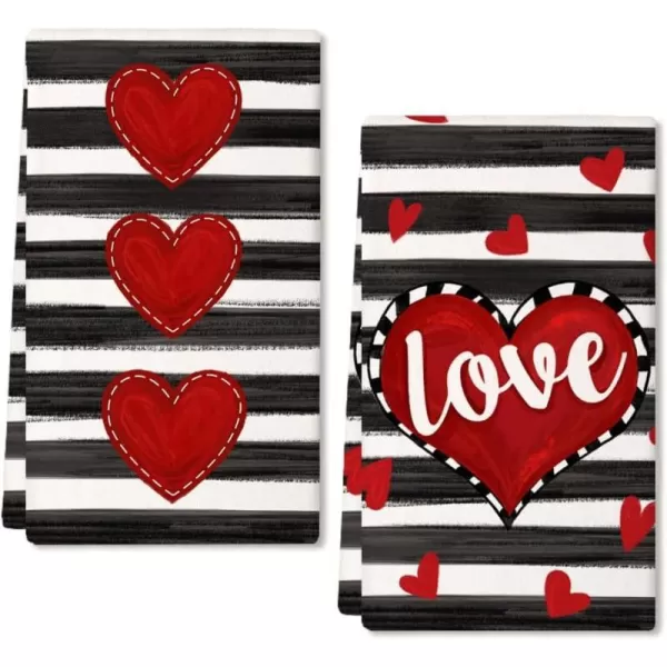 ARKENY Valentine Day Kitchen Towels Red Heart Dish Towels 18x26 Inch Ultra Absorbent Wedding Drying Cloth Happy Valentine Sign Hand Towel for Valentine Decorations Set of 2Red Heart 2