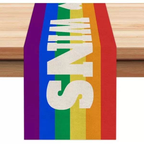 LGBTQ Pride Decorations Rainbow Stripes Table Runner 13 x 72 Inch Love Wins Gay Lesbian Pansexual Party Decor Rustic Vintage AT277LGBTQ Pride Decorations Rainbow Stripes Table Runner 13 x 72 Inch Love Wins Gay Lesbian Pansexual Party Decor Rustic Vintage AT277