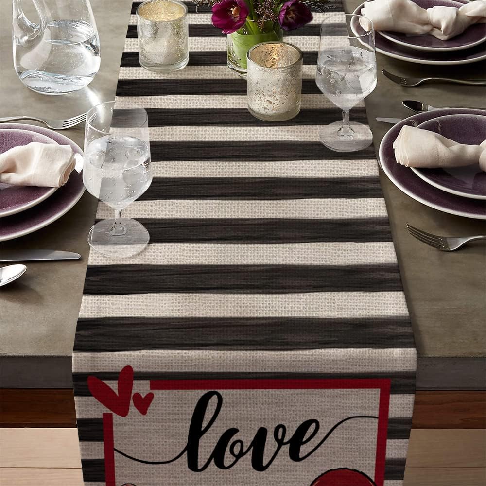 ARKENY Valentines Day Table Runner 13x72 Inches Gnomes Heart Black Strip Farmhouse Indoor Vintage Holiday Love Theme Gathering Dinner Party DecorARKENY Valentines Day Table Runner 13x72 Inches Gnomes Heart Black Strip Farmhouse Indoor Vintage Holiday Love Theme Gathering Dinner Party Decor