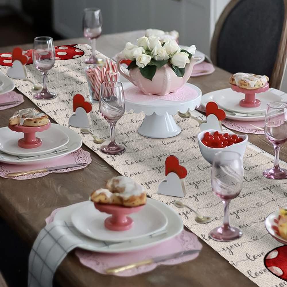 ARKENY Valentines Day Table Runner 13x72 Inches Polka Dot Heart I Love You Theme Farmhouse Indoor Vintage Holiday Gathering Dinner Party DecorARKENY Valentines Day Table Runner 13x72 Inches Polka Dot Heart I Love You Theme Farmhouse Indoor Vintage Holiday Gathering Dinner Party Decor