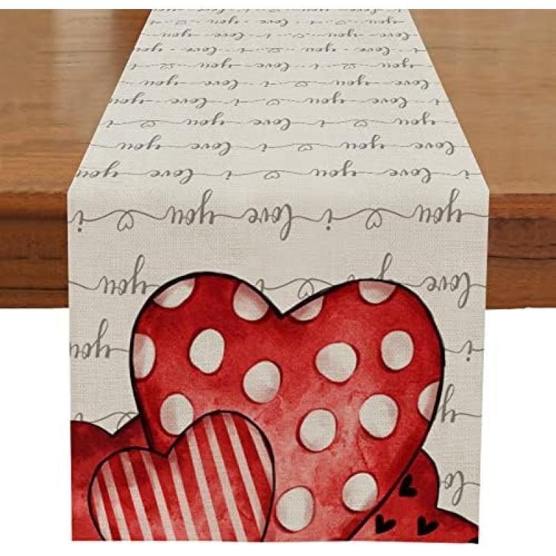 ARKENY Valentines Day Table Runner 13x72 Inches Polka Dot Heart I Love You Theme Farmhouse Indoor Vintage Holiday Gathering Dinner Party DecorARKENY Valentines Day Table Runner 13x72 Inches Polka Dot Heart I Love You Theme Farmhouse Indoor Vintage Holiday Gathering Dinner Party Decor