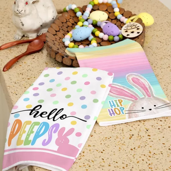 ARKENY Easter Kitchen Towels Set of 2Colorful Polka Dot Bunny Hip Hop Dish Towels 18x26 Inch Drying DishclothFarmhouse Holiday Seasonal Spring Decorations AD238ARKENY Easter Kitchen Towels Set of 2Colorful Polka Dot Bunny Hip Hop Dish Towels 18x26 Inch Drying DishclothFarmhouse Holiday Seasonal Spring Decorations AD238
