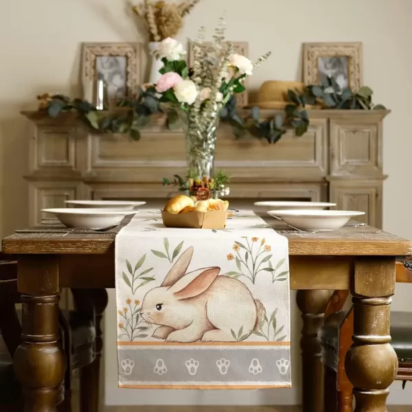 ARKENY Easter Table Runner 72 Inches Rabbit Leaves Coffee Home Dining Indoor Seasonal Spring Holiday Farmhouse Tabletop Decor AT367table runner 13X72