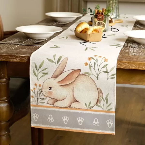 ARKENY Easter Table Runner 72 Inches Rabbit Leaves Coffee Home Dining Indoor Seasonal Spring Holiday Farmhouse Tabletop Decor AT367table runner 13X72