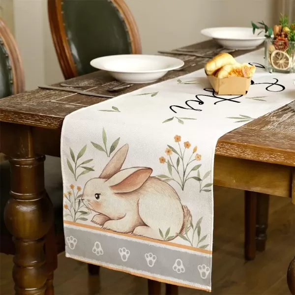 ARKENY Easter Table Runner 72 Inches Rabbit Leaves Coffee Home Dining Indoor Seasonal Spring Holiday Farmhouse Tabletop Decor AT367table runner 13X72