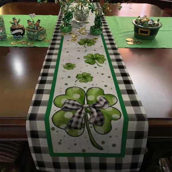 ARKENY St Patricks Day Lucky Green Shamrock Table Runner 72 Inches Bow Spring Seasonal Holiday Decor for Dining Table Indoor Home Farmhouse Tabletop Decoration AT394ARKENY St Patricks Day Lucky Green Shamrock Table Runner 72 Inches Bow Spring Seasonal Holiday Decor for Dining Table Indoor Home Farmhouse Tabletop Decoration AT394