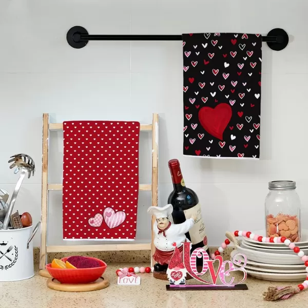 ARKENY Valentine Day Kitchen Towels Set of 2Black Red Watercolor Heart Dish Towels 18x26 Inch Drying DishclothFarmhouse Home Wedding Decoration AD184Black Heart