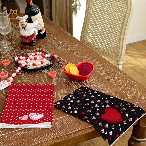 ARKENY Valentine Day Kitchen Towels Set of 2Black Red Watercolor Heart Dish Towels 18x26 Inch Drying DishclothFarmhouse Home Wedding Decoration AD184Black Heart