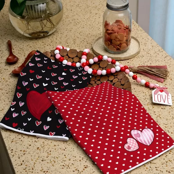 ARKENY Valentine Day Kitchen Towels Set of 2Black Red Watercolor Heart Dish Towels 18x26 Inch Drying DishclothFarmhouse Home Wedding Decoration AD184Black Heart