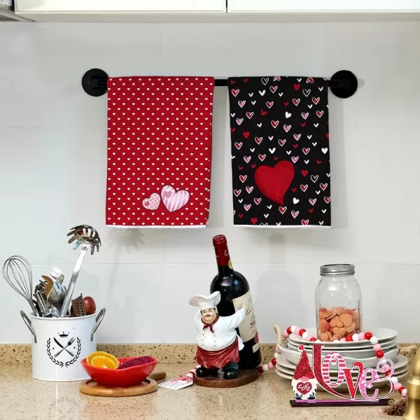 ARKENY Valentine Day Kitchen Towels Set of 2Black Red Watercolor Heart Dish Towels 18x26 Inch Drying DishclothFarmhouse Home Wedding Decoration AD184Black Heart