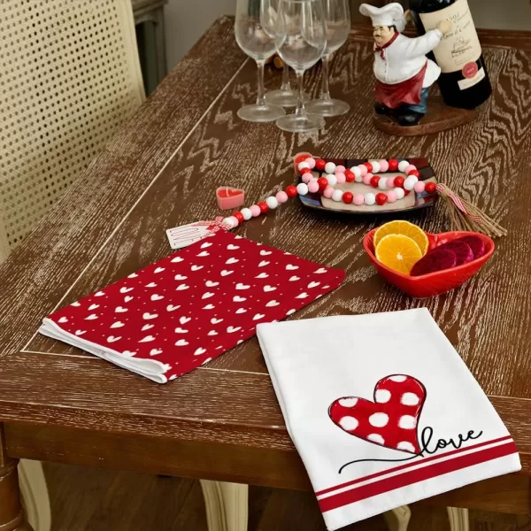 ARKENY Valentine Day Kitchen Towels Set of 2Black Red Watercolor Heart Dish Towels 18x26 Inch Drying DishclothFarmhouse Home Wedding Decoration AD184Red Heart Dot