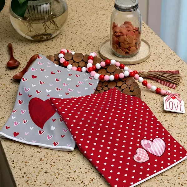 ARKENY Valentine Day Kitchen Towels Set of 2Black Red Watercolor Heart Dish Towels 18x26 Inch Drying DishclothFarmhouse Home Wedding Decoration AD184Red Heart