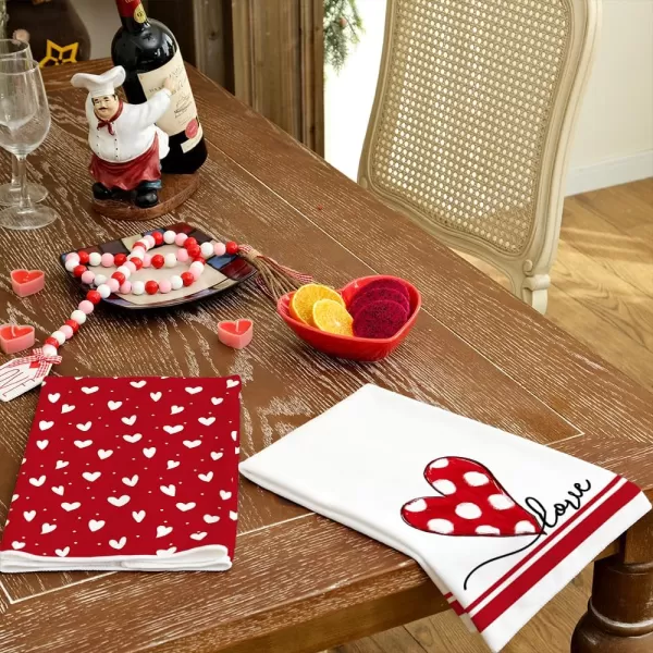 ARKENY Valentine Day Kitchen Towels Set of 2Black Red Watercolor Heart Dish Towels 18x26 Inch Drying DishclothFarmhouse Home Wedding Decoration AD184Red Heart Dot