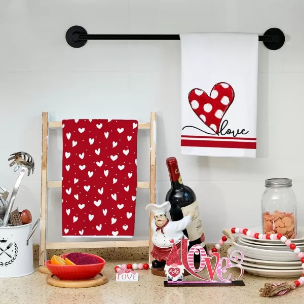 ARKENY Valentine Day Kitchen Towels Set of 2Black Red Watercolor Heart Dish Towels 18x26 Inch Drying DishclothFarmhouse Home Wedding Decoration AD184Red Heart Dot