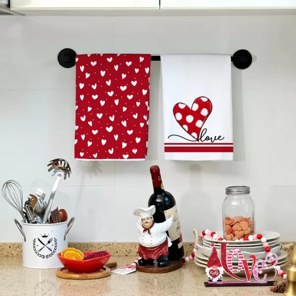 ARKENY Valentine Day Kitchen Towels Set of 2Black Red Watercolor Heart Dish Towels 18x26 Inch Drying DishclothFarmhouse Home Wedding Decoration AD184Red Heart Dot