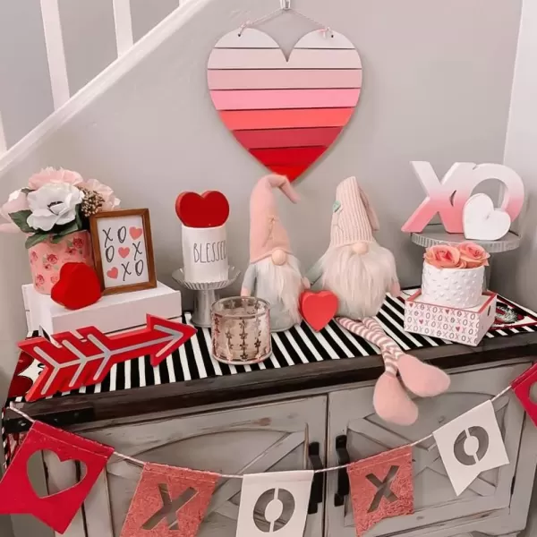 ARKENY Valentines Day Table Runner 13x72 Inches Gnomes Heart Black Strip Farmhouse Indoor Vintage Holiday Love Theme Gathering Dinner Party DecorARKENY Valentines Day Table Runner 13x72 Inches Gnomes Heart Black Strip Farmhouse Indoor Vintage Holiday Love Theme Gathering Dinner Party Decor