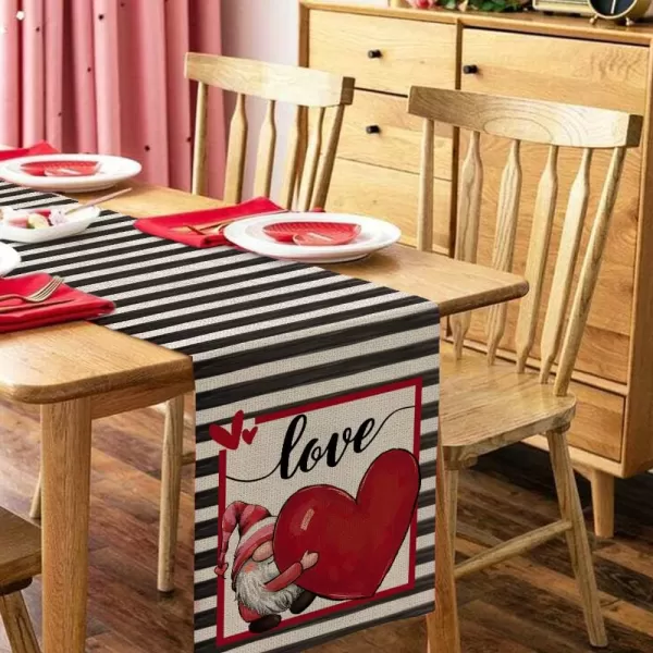 ARKENY Valentines Day Table Runner 13x72 Inches Gnomes Heart Black Strip Farmhouse Indoor Vintage Holiday Love Theme Gathering Dinner Party DecorARKENY Valentines Day Table Runner 13x72 Inches Gnomes Heart Black Strip Farmhouse Indoor Vintage Holiday Love Theme Gathering Dinner Party Decor