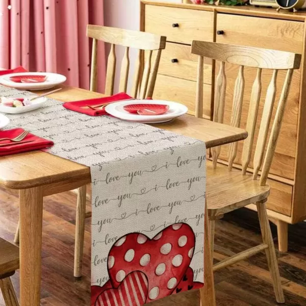 ARKENY Valentines Day Table Runner 13x72 Inches Polka Dot Heart I Love You Theme Farmhouse Indoor Vintage Holiday Gathering Dinner Party DecorARKENY Valentines Day Table Runner 13x72 Inches Polka Dot Heart I Love You Theme Farmhouse Indoor Vintage Holiday Gathering Dinner Party Decor