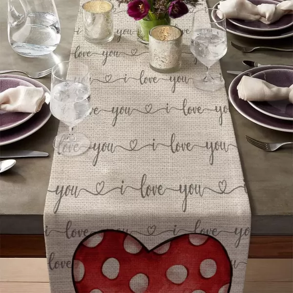 ARKENY Valentines Day Table Runner 13x72 Inches Polka Dot Heart I Love You Theme Farmhouse Indoor Vintage Holiday Gathering Dinner Party DecorARKENY Valentines Day Table Runner 13x72 Inches Polka Dot Heart I Love You Theme Farmhouse Indoor Vintage Holiday Gathering Dinner Party Decor