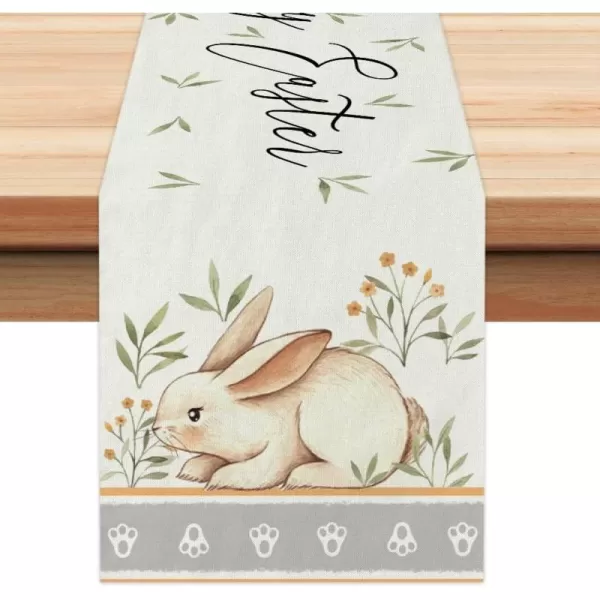 ARKENY Easter Table Runner 72 Inches Rabbit Leaves Coffee Home Dining Indoor Seasonal Spring Holiday Farmhouse Tabletop Decor AT367table runner 13X72