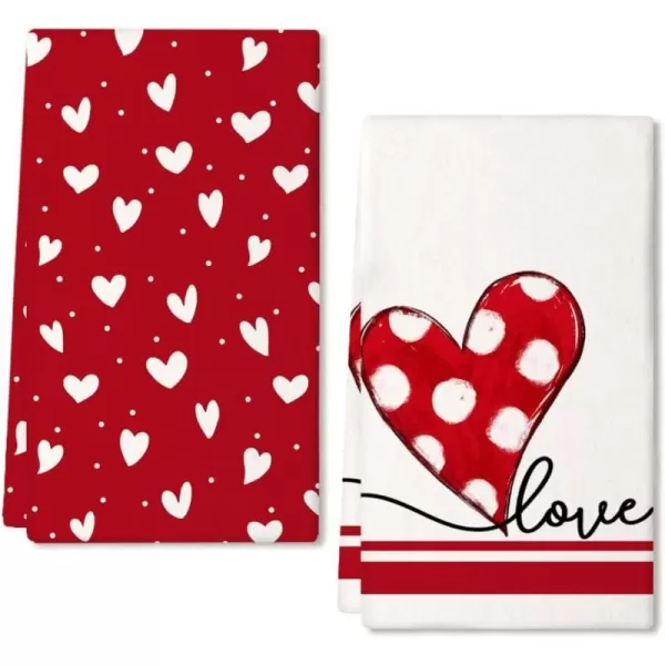 ARKENY Valentine Day Kitchen Towels Set of 2Black Red Watercolor Heart Dish Towels 18x26 Inch Drying DishclothFarmhouse Home Wedding Decoration AD184Red Heart Dot