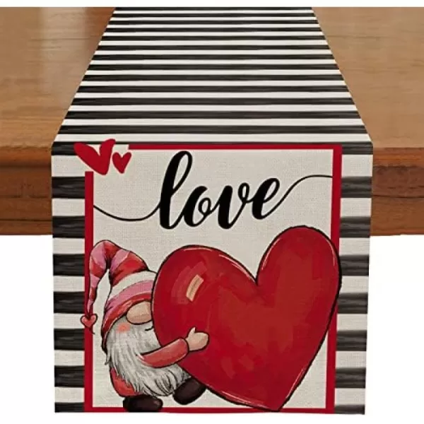 ARKENY Valentines Day Table Runner 13x72 Inches Gnomes Heart Black Strip Farmhouse Indoor Vintage Holiday Love Theme Gathering Dinner Party DecorARKENY Valentines Day Table Runner 13x72 Inches Gnomes Heart Black Strip Farmhouse Indoor Vintage Holiday Love Theme Gathering Dinner Party Decor