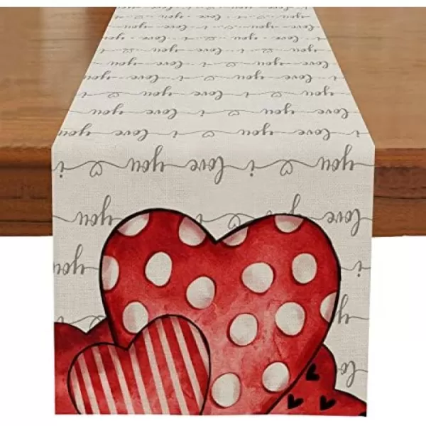 ARKENY Valentines Day Table Runner 13x72 Inches Polka Dot Heart I Love You Theme Farmhouse Indoor Vintage Holiday Gathering Dinner Party DecorARKENY Valentines Day Table Runner 13x72 Inches Polka Dot Heart I Love You Theme Farmhouse Indoor Vintage Holiday Gathering Dinner Party Decor