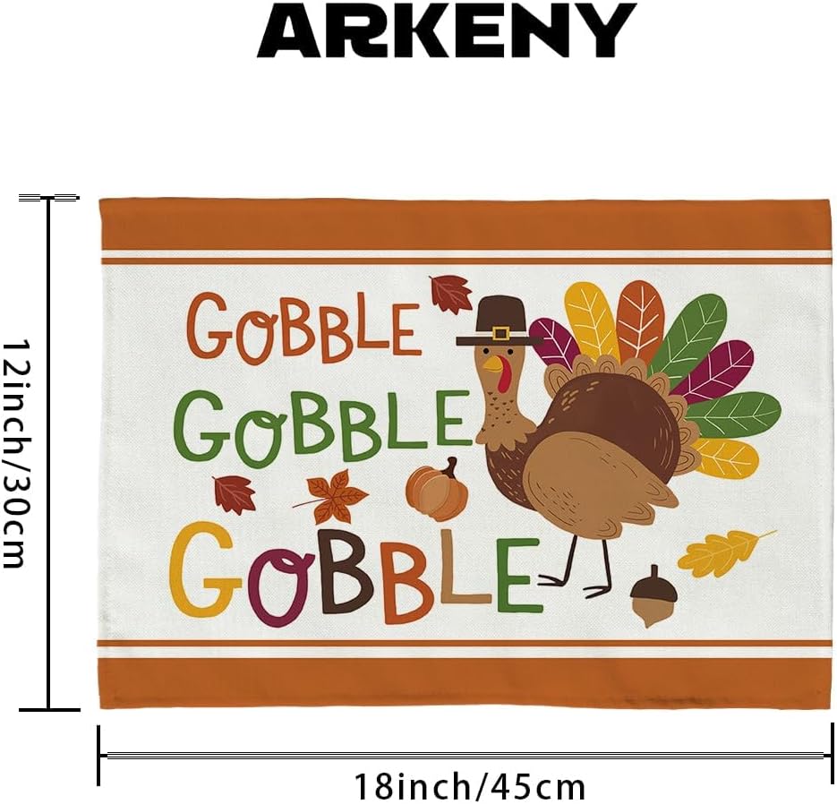ARKENY Fall Thanksgiving Placemats 12x18 Inches Set of 4Turkey Gobble Seasonal Burlap Colorful Farmhouse Indoor Kitchen Dining Table Autumn Decorations for Home Party AP45018Multicolor Placemats Set of 4  12X18