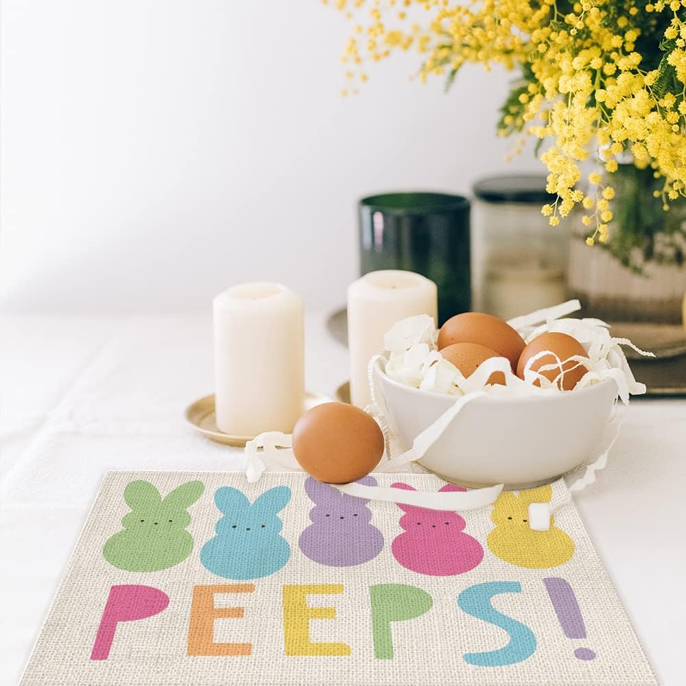 ARKENY Happy Easter Peeps Truck Hip Hop Placemats 18x12 Inches Seasonal Spring Decor Bunny Holiday Farmhouse Indoor Vintage Theme Gathering Dinner Party Decorationsplacemats 12X18