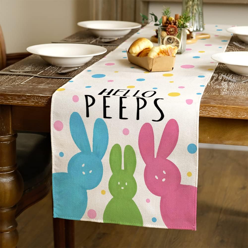 ARKENY Happy Easter Peeps Truck Hip Hop Placemats 18x12 Inches Seasonal Spring Decor Bunny Holiday Farmhouse Indoor Vintage Theme Gathering Dinner Party Decorationstable runner 13X72