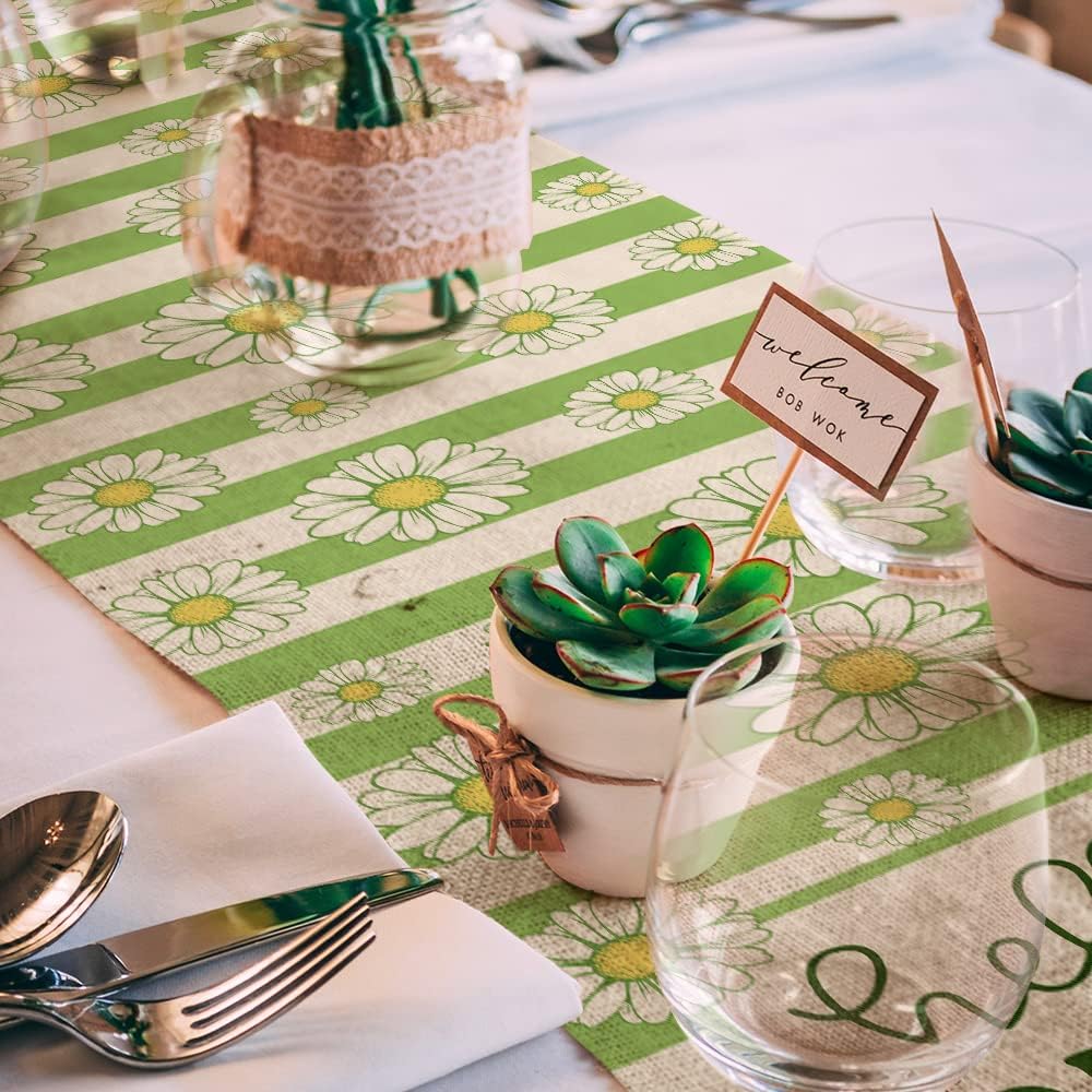 ARKENY Hello Spring Lily Flower Table Runner 13x72 InchesSeasonal Burlap Watercolor Green Stripes Farmhouse Indoor Kitchen Dining Table Decoration for Home PartyARKENY Hello Spring Lily Flower Table Runner 13x72 InchesSeasonal Burlap Watercolor Green Stripes Farmhouse Indoor Kitchen Dining Table Decoration for Home Party