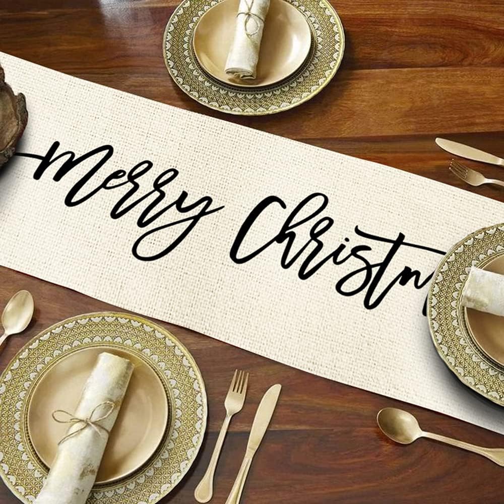ARKENY Merry Christmas White Red Buffalo Plaid Floral Vase Leaves Holly Table Runner 13x72 Inches Long Farmhouse Indoor Outdoor Vintage Theme Gathering Dinner Party Holiday Decor AT014Red and Black