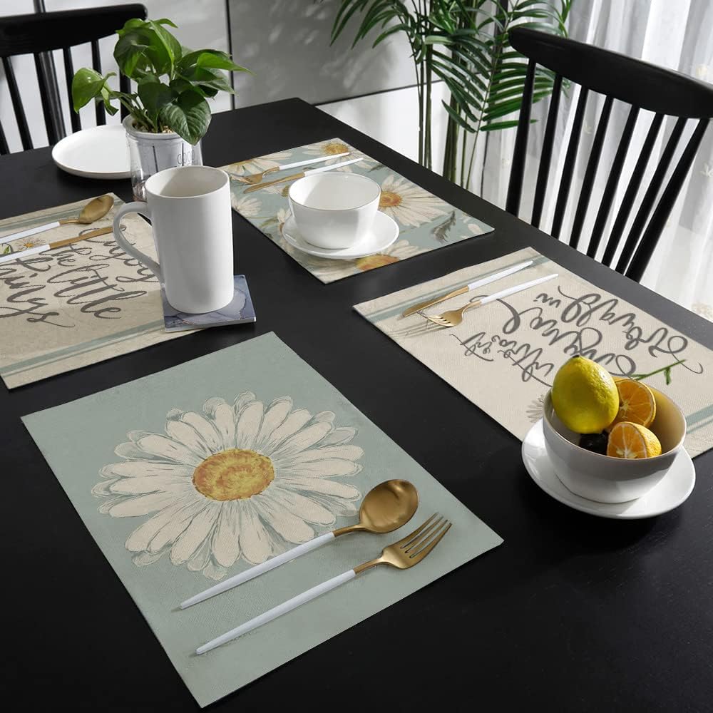 ARKENY Summer Daisy Floral Placemats 12x18 Inches Set of 4Seasonal Burlap Watercolor Blue Farmhouse Indoor Kitchen Dining Table Decoration for Home PartyBlue