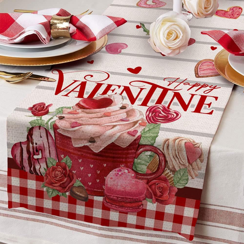 ARKENY Valentines Day Decorations Cream Cake Honey Leaves Table Runner 13x72 Inches Seasonal Love Flower Decor Holiday Farmhouse Indoor Vintage Theme Gathering Dinner Party AT364ARKENY Valentines Day Decorations Cream Cake Honey Leaves Table Runner 13x72 Inches Seasonal Love Flower Decor Holiday Farmhouse Indoor Vintage Theme Gathering Dinner Party AT364