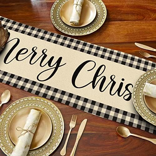 Christmas Decorations Cross Black White Buffalo Plaid Table Runner 13x72 Inches White Red Farmhouse Indoor Vintage Xmas Decor Holiday Theme Gathering Dinner Party Holiday AT036table runner 13X90 inch